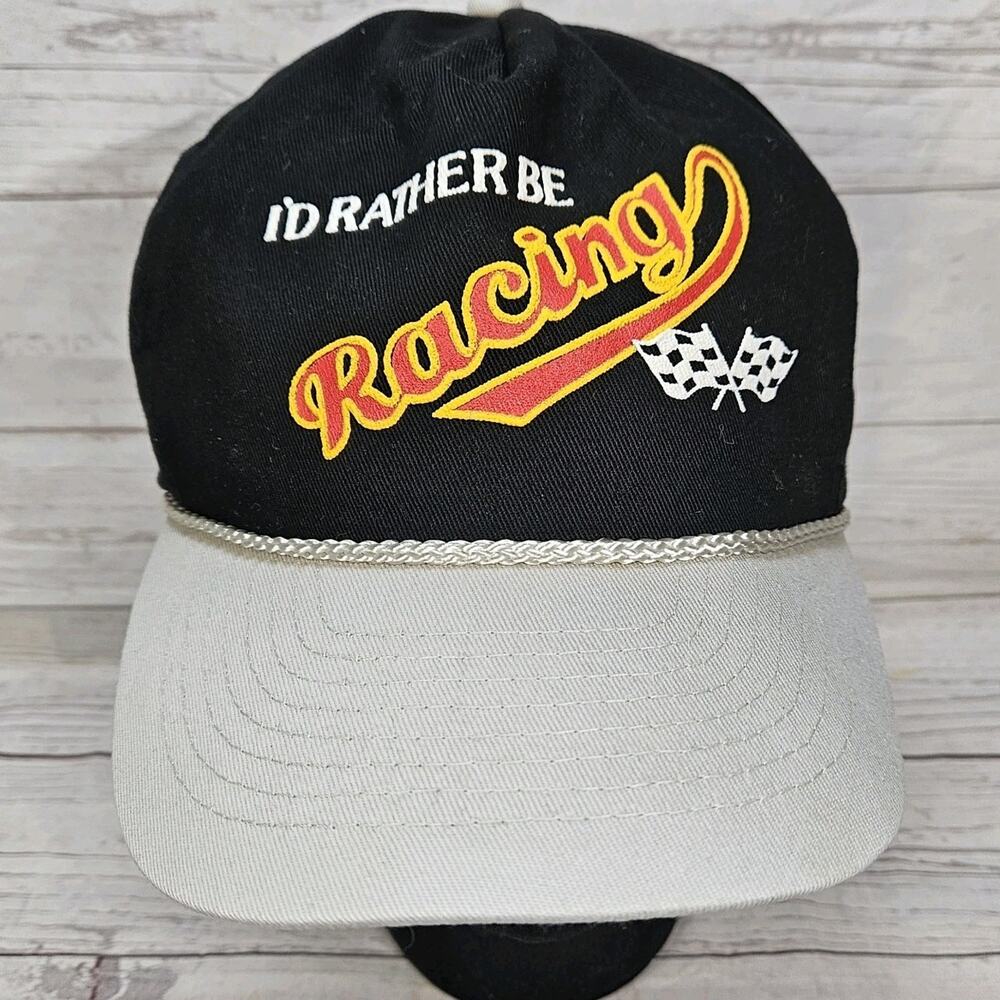 Vintage I'd Rather Be Racing Rope Hat Cap Snap Back Men’s Racing Black Gray